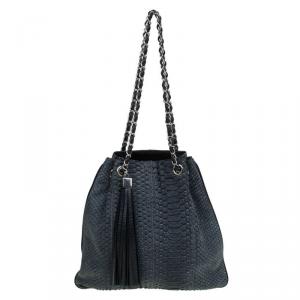 مملوكة مسبقًا Chanel Grey Python Tassel Drawstring Tote