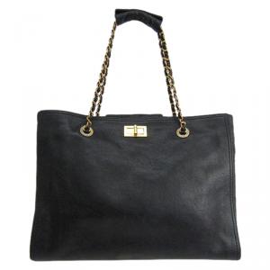 Pre Owned Chanel Black Caviar Leather Reissue Large Shopper Tote