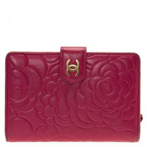 Chanel Pink Camellia Leather L-Zip Pocket Wallet