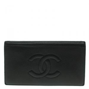 Chanel Caviar Leather CC Logo Long Wallet