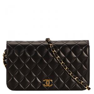 Pre Owned Chanel Black Quilted Lambskin Full Flap Bag