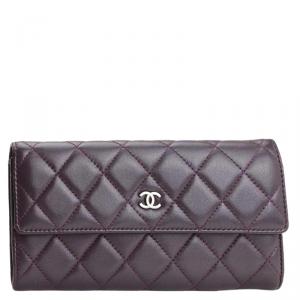Chanel Purple Quilted Leather CC Continental Wallet