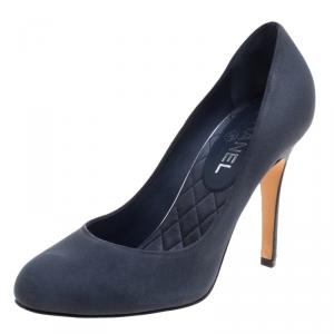 Pre Owned حذاء كعب عالي شانيل CC كريستال جلد رصاصي مقاس 38