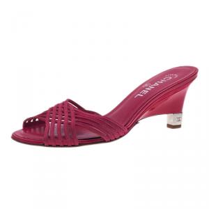 Chanel Pink Leather Wedge Slides Size 39
