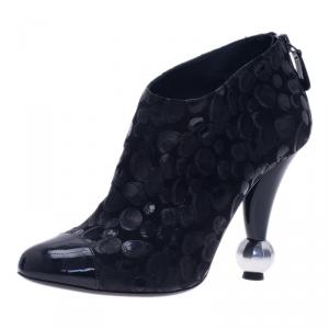 Chanel Black Suede and Leather Ankle Boots Size 38.5