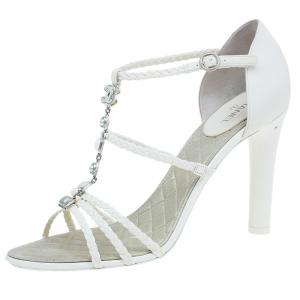 مملوكة مسبقًا Chanel White Braided Leather CC Strappy Sandals Size 41
