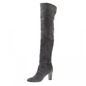 Chanel Grey Suede CC Over The Knee Boots Size 39.5 