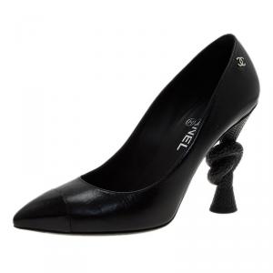 Chanel Black Leather Diamond Knotted Pointed Toe Pumps Size 39.5