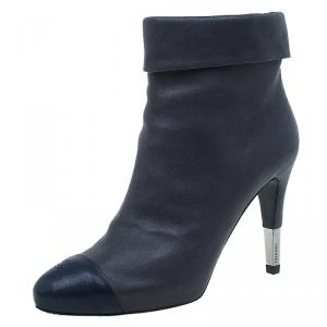 Chanel Grey and Blue Leather Cap Toe Ankle Booties Size 39
