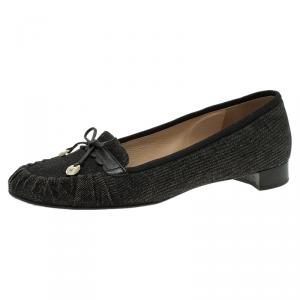 Pre Owned Chanel Black Canvas Bow Detail Loafers Size 38