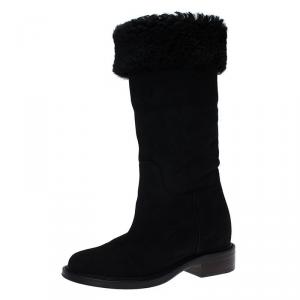 Chanel Black Suede CC Knee Boots Size 38.5