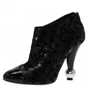Chanel Black Suede and Leather Ankle Boots Size 38.5