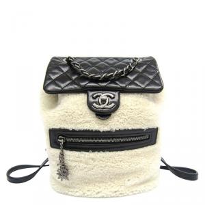 Pre Owned Chanel Bi Color Quilted Leather/Shearling Small Mountain Backpack