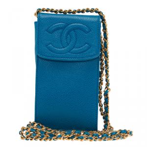 Pre Owned Chanel Blue CC Leather Crossbody Phone Pouch