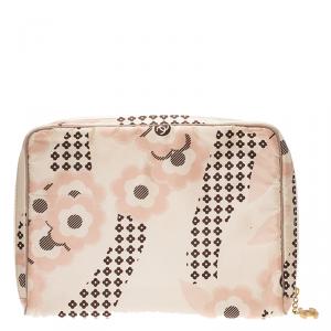 Pre Owned Chanel Pink Floral Print Silk Pillow Case and Eye Mask Travel Kit