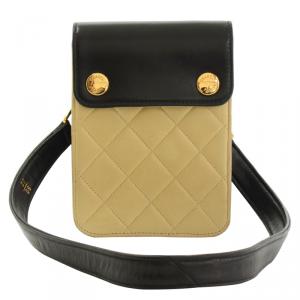 Pre Owned Chanel Bi Color Quilted Lambskin Mini Pouch Bag