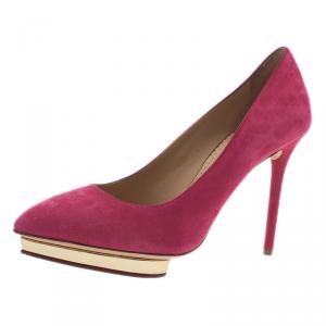 Pre Owned Charlotte Olympia Pink Suede Debbie Platform Pumps Size 38.5