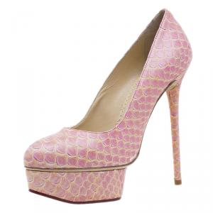 Pre Owned Charlotte Olympia Pink Python Pumps Size 37