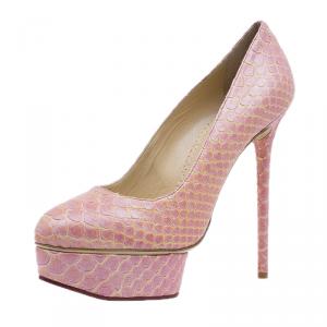 Pre Owned Charlotte Olympia Pink Python Priscilla Platform Pumps Size 39