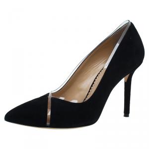 Pre Owned Charlotte Olympia Black Leather PVC Trimmed Natalie Pumps Size 37.5 