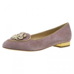 Pre Owned Charlotte Olympia Lilac Suede Virgo Smoking Slippers Size 37
