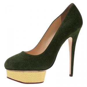 Pre Owned Charlotte Olympia Green Suede Dolly Platform Pumps Size 40