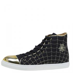 Charlotte Olympia Black/Gold Canvas Web High Top Cap Toe Sneakers Size 40.5