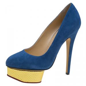 Charlotte Olympia Blue Suede Dolly Platform Pumps Size 37