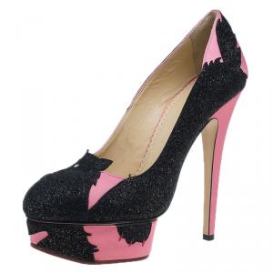Pre Owned Charlotte Olympia Pink Satin She Wolf Platform Pumps Size 38 