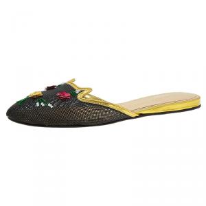 Charlotte Olympia Black Sequin Kitsch Kitty Slides Size 40 