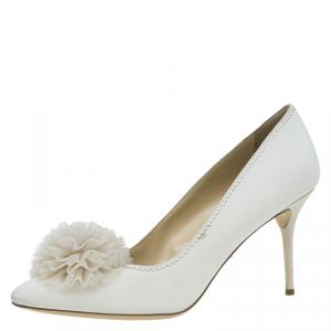 Pre Owned Charlotte Olympia Cream Satin and Tulle Desiree Pom Pom Pumps Size 41