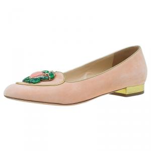 Pre Owned Charlotte Olympia Pink Suede Cancer Smoking Slippers Size 39