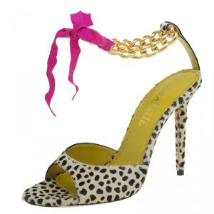 Charlotte Olympia Leopard Pony Hair Chain Ankle Strap Sandals Size 40