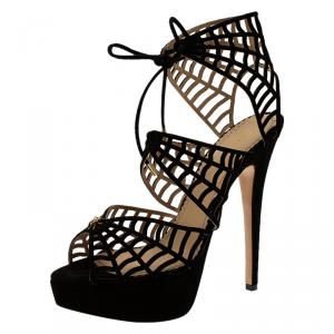 Charlotte Olympia Black Suede Caught in Charlotte’s Web Platform Sandals Size 38