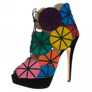 Charlotte Olympia Multicolor Satin Parasol Platform Sandals Size 41