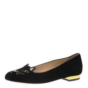 حذاء فلات شارلوت اوليمبيا كيتي قطيفة أسود مقاس 36