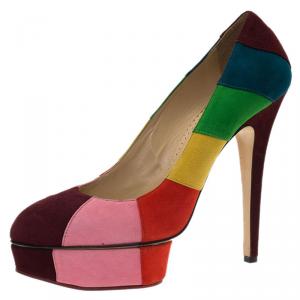 Charlotte Olympia Multicolor Striped Suede Priscilla Platform Pumps Size 39