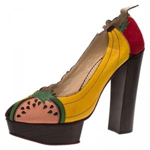 Charlotte Olympia Multicolor Leather Tutti Fruity Platform Pumps Size 39
