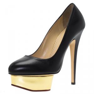 Pre Owned Charlotte Olympia Black Leather Dolly Platform Pumps Size 37