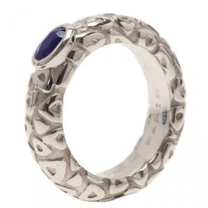 Chaumet Blue Sapphire Embossed White Gold Band Ring Size 54.5