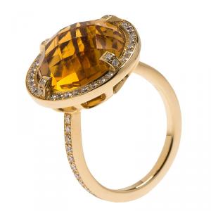Chaumet Attrape Moi Citrine Diamond Yellow Gold Ring Size 54