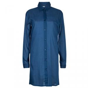 Pre Owned Chloe Blue Cotton Long Sleeve Shirt Dress L