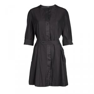 Chloe Moka Grey Mandarin Collar Belted Short Sleeve Shirt Dress M