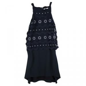 Pre Owned Chloe Navy Blue Cutout Lace Overlay Sleeveless Dress M