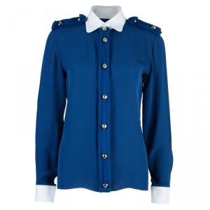Pre Owned Chloe Navy Contrast Collar Silk Shirt M