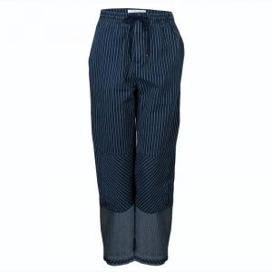 Chloe Blue Dark Wash Denim Striped Wide Leg Drawstring Pants S