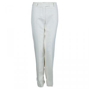Chloe Cream Textured Cotton Trousers  L