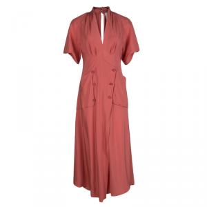 Pre Owned Chloe Salmon Pink Silk Petal Sleeve Maxi Dress M