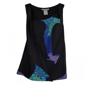 Chloe Black Silk Beaded Sleeveless Draped Top M