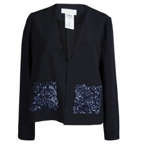 Chloe Navy Blue Sequinned Pocket Detail Blazer L